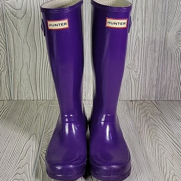 Hunter Original Purple Tall Gloss Rain Boots Girls 5G - Picture 3 of 14